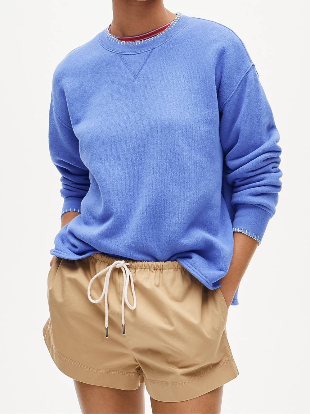J. Crew Contrast Trim Sweatshirt Small Heritage Terry Relaxed Crewneck Blue